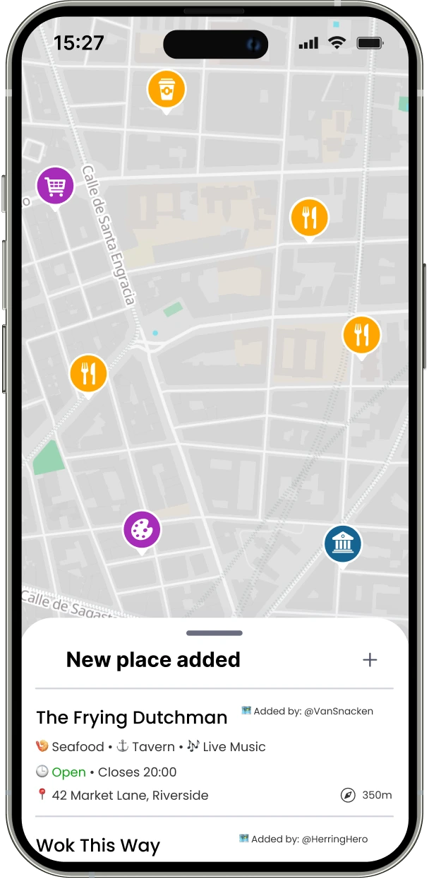 MapMetrics mobile app interface showing community-powered mapping features and location discovery tools